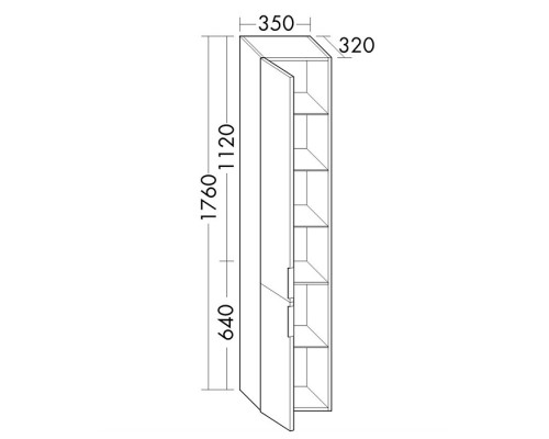 BURGBAD Eqio Шкаф высокий 320х350х1760 см, две двери, правый R, 4 стекл полки,1 несъемная полка, подвесной, цвет: белый глянец. HSFB035RF2009