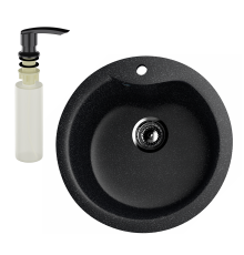 Мойка кухонная Ulgran U-102 308 черная + дозатор U-02 ультра-черный
