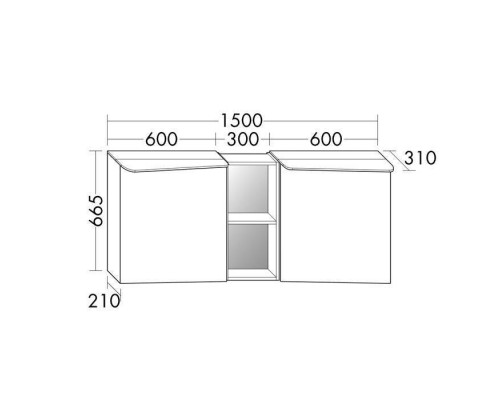 BurgBad Badu Зеркальный шкаф 150х31х66.5см, 2 светильника,2 выкл, 2 зерк двери, стойка с 1 полкой, стекл полки, подсветка мойки, цвет: лен серый. . SFUE150K0521