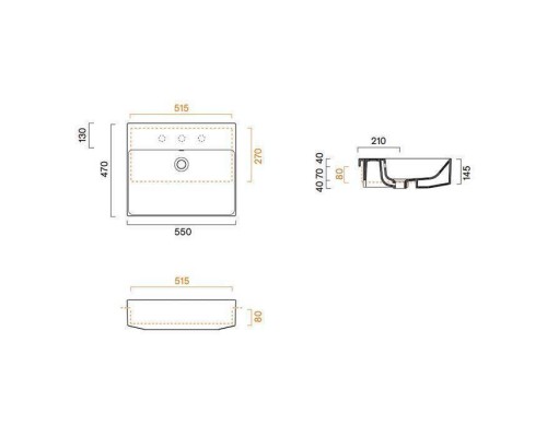 Catalano Zero Раковина 55х47см., без отв., полувстраиваемая, цвет: белый глянцевый. 0126550001