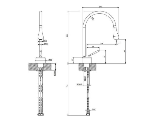 Gessi Goccia Смеситель для раковины, на 1 отв., излив: 17.4см R=90, цвет: Gold CCP. 33601#080