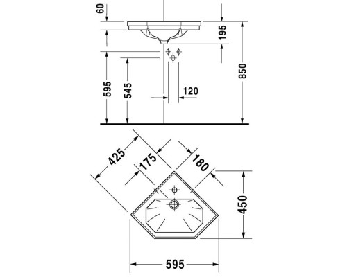 Duravit 1930 Раковина подвесная, 59х45х Н: 19.5см., угловая, 1отв., цвет: белый. 0793420000