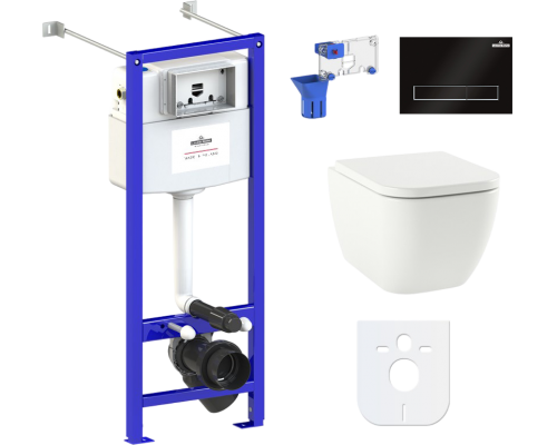 Комплект Lavinia Boho Унитаз подвесной One Rimless 3302103R + Крышка-сиденье One 33290200 с микролифтом + Инсталляция RelFix 38010020 + Кнопка RelFix 380501MB матовая черная, хром + Дозатор RelFix 38040010