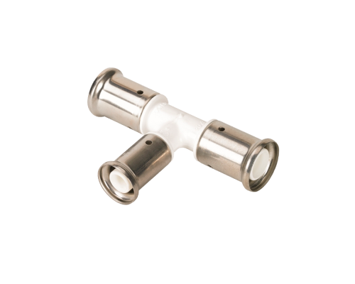 Тройник переходный уменьшенный в центре, ПВДФ пресс (белый), 32x20x32, HENCO 10PKW-322032