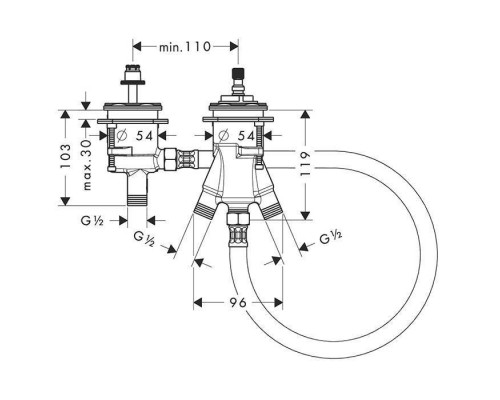 Hansgrohe Скрытая часть термостата на край ванны, на 2 отверстия. 13550180