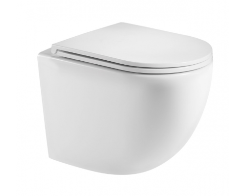 AQM2002MW Унитаз подвесной с сиденьем SoftClose, технология смыва Rimless, скрыт. крепеж. Белый мат AQM2002MW