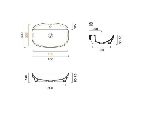 Catalano Alvea Раковина 60х40см., настольная или полувстраиваемая, с 1 отв. под смеситель, цвет: белый глянцевый. 0625601001