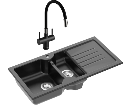 Комплект Мойка кухонная Domaci Сиена 54100-110 черная матовая + Смеситель Ливорно WFD04023 черный