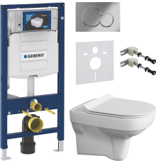 Комплект Унитаз подвесной Cersanit City Clean On DPL EO slim + Крепления Geberit Duofix 111.815.00.1 к стене + Шумоизоляция 156.050.00.1 + Инсталляция UP 320 111.300.00.5 + Кнопка Sigma 01 115.770.21.5 хром