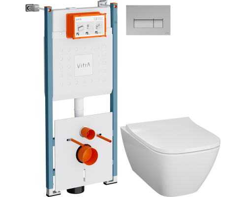 Комплект Унитаз подвесной Geberit Smyle Square 500.683.01.1 + Инсталляция VitrA V-Fix Core 732-5800-01PV + Кнопка Root Square 740-2380 хром