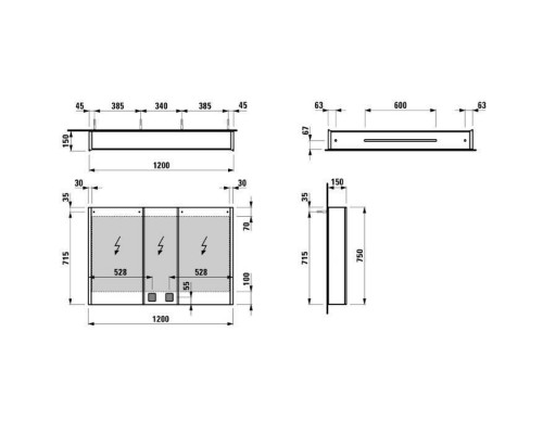 Laufen Frame Зеркальный шкаф 120x75см., LED-подсветка, алюминий, 3 двери, 2 розетки. 4.0880.4.900.144.1 Laufen Frame Зеркальный шкаф 120x75см., LED-подсветка, алюминий, 3 двери, 2 розетки. 4.0880.4.900.144.1