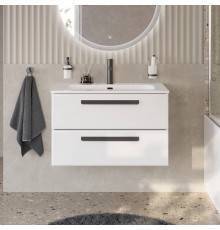 Тумба с раковиной Cezares Eco Cer-N 80, bianco lucido, раковина Eco 80, ручки матовые черные