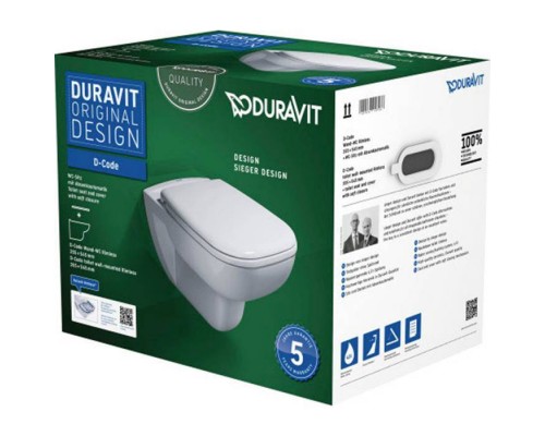 Duravit D-Code Комплект: подвесной унитаз Rimless 257009 35.5х54.5см.+ сиденье с автоматическим закрыванием 006739. 45700900A1 (257009+006739)
