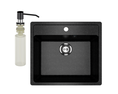 Мойка кухонная Ulgran U-104 308 черная + дозатор U-01 ультра-черный