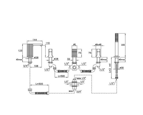 Stella Casanova Смеситель на борт ванны на 5 отверстий 3256TR308, цвет: хром. CS 02304 CR00