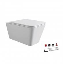 Alice Hide Square Унитаз 55х35см., подвесной, безободковый, с сиденьем и крышкой с микролифтом, с набором для крепления, цвет: белый матовый. 31210109SET