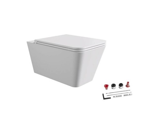 Alice Hide Square Унитаз 55х35см., подвесной, безободковый, с сиденьем и крышкой с микролифтом, с набором для крепления, цвет: белый матовый. 31210109SET