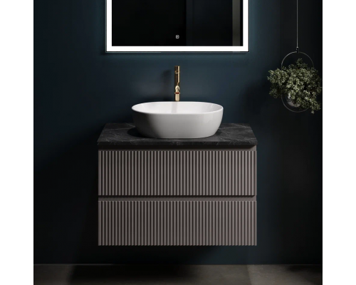 Тумба с раковиной Sancos Snob R 80 см, doha soft, столешница черный мрамор, раковина CN6019