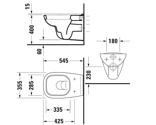 Duravit D-Code Унитаз подвесной, с вертикальным смывом объем: 4,5 л, 35х54см., цвет: белый . 25350900002