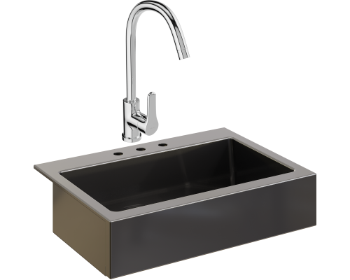 Комплект Мойка кухонная Domaci Сиена 50186-110 с 3 отверстиями, черная матовая + Смеситель Ливорно 33110-205/1CG-IG11