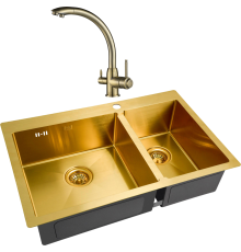 Комплект Мойка кухонная Zorg Inox PVD SZR-78-2-51 L bronze + Смеситель Steel Hummer SH 699 BRONZE бронза