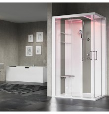 Novellini Skill A Душевая кабина 120х90х217.5cмм., Sx, Essential, поддон 12.5см., с термостатическим смесителем, стекло, цвет: белый глянц/Light grey. SKIA299ST1F-1AN1