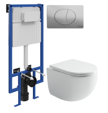Комплект Унитаз подвесной Ceramicanova UP Rimless CN4007 белый + Инсталляция STWORKI + Кнопка 230823 хром матовый