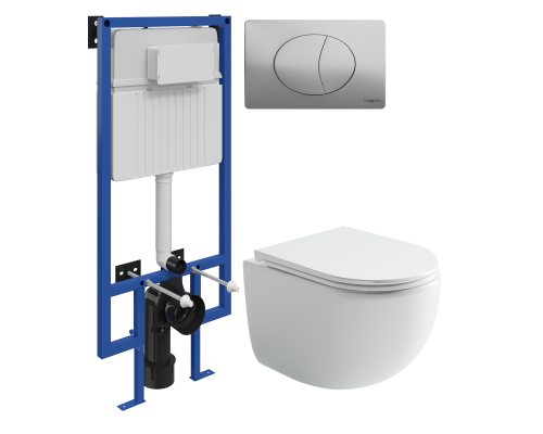 Комплект Унитаз подвесной Ceramicanova UP Rimless CN4007 белый + Инсталляция STWORKI + Кнопка 230823 хром матовый