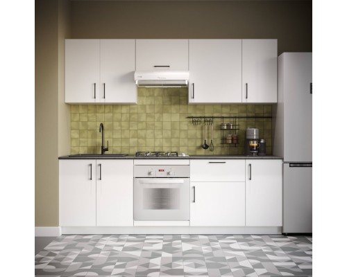 Кухонный гарнитур Domaci Болонья 240 см, фасад белый, ручка черная, столешница луна KUH-1000012