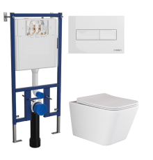 Комплект Унитаз подвесной Ceramicanova Metric Rimless CN3007 с микролифтом, безободковый + Инсталляция DIWO + Кнопка 7320 белая