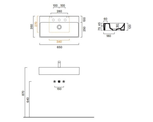 Catalano Premium Раковина 65х35см, подвесная, без отв., цвет: белый глянцевый. 0220650001