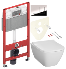 Комплект Унитаз подвесной Geberit Smyle Square 500.683.01.1 с крышкой-сиденьем с микролифтом + Инсталляция TECE Now 9400412 4 в 1 с кнопкой смыва