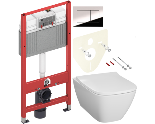 Комплект Унитаз подвесной Geberit Smyle Square 500.683.01.1 с крышкой-сиденьем с микролифтом + Инсталляция TECE Now 9400412 4 в 1 с кнопкой смыва Комплект Унитаз подвесной Geberit Smyle Square 500.683.01.1 с крышкой-сиденьем с микролифтом + Инсталляция TECE Now 9400412 4 в 1 с кнопкой смыва