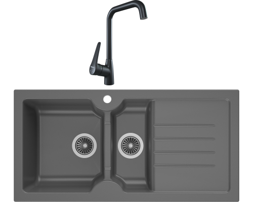Комплект Мойка кухонная Domaci Сиена 54100-112 антрацит + Смеситель STWORKI WFD04007GA черный матовый