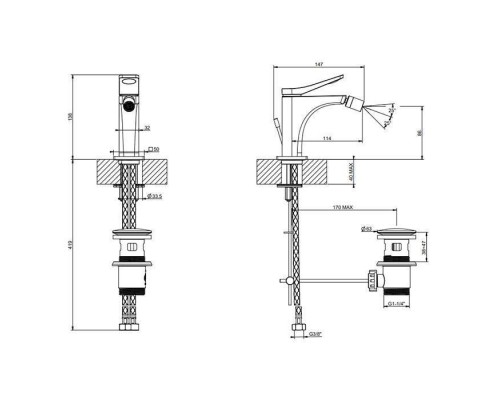 Gessi Rilievo Смеситель для биде на 1 отв., с донным клапаном излив 114мм, цвет: Gold Brushed CCP. 59007#087