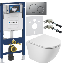 Комплект Унитаз подвесной BelBagno Sfera-r BB046CH-TOR безободковый + Крышка BB870SC с микролифтом + Инсталляция Geberit Duofix UP 320 111.300.00.5 + Кнопка Sigma 01 115.770.JQ.5 лакированная, матовый хром + Крепления 111.815.00.1 к стене + Шумоизоляция 1