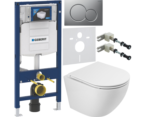 Комплект Унитаз подвесной BelBagno Sfera-r BB046CH-TOR безободковый + Крышка BB870SC с микролифтом + Инсталляция Geberit Duofix UP 320 111.300.00.5 + Кнопка Sigma 01 115.770.JQ.5 лакированная, матовый хром + Крепления 111.815.00.1 к стене + Шумоизоляция 1