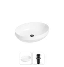 Накладная раковина для ванной комнаты Wellsee Air Gap R 20212390R в наборе 2 в 1: раковина белый глянец, донный клапан в цвете матовый черный