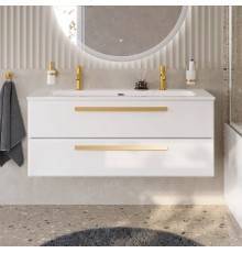 Тумба с раковиной Cezares Eco Cer-N 120, bianco opaco, раковина Eco 120-1-2, ручки сатиновое золото