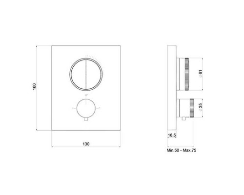 Almar Core Смеситель для душа, встраиваемый, термостатический, с кнопочным управлением для 2-х потребителей, цвет: черный металл браш PVD. E176682.AB