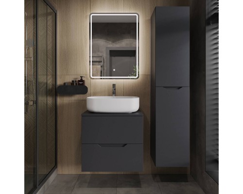 Мебель для ванной комнаты Orange Line 60 подвесная, 2 ящика, матовый графит с раковиной B07-540W