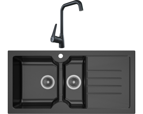 Комплект Мойка кухонная Domaci Сиена 54100-110 черная матовая + Смеситель STWORKI WFD04007GA черный матовый