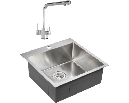 Комплект Мойка кухонная Paulmark Kroner PM215151-BS брашированная нержавеющая сталь + Смеситель MEGA Life MG-TK06 хром