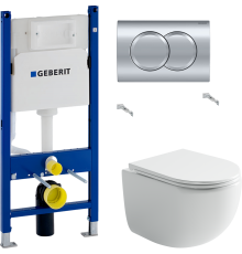 Комплект Унитаз подвесной Ceramicanova UP Rimless CN4007 белый + Инсталляция Geberit Duofix Delta 458.149.21.1 с кнопкой смыва, хром