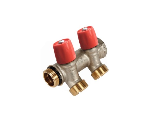 Коллектор HENCO VBS с красными вентилями, 3/4 НР под евроконус, 3/4- 2xEK VBS050502-RO