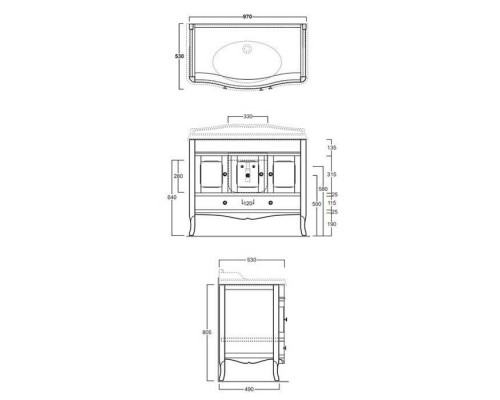 SIMAS Arcade комплект мебели  Тумба  с изогнутыми дверцами (ручки и петли цвет хром) раковина AR874, 105см, напольный, Цвет: белый. ARMC105 bi/cr,  AR874bi*1
