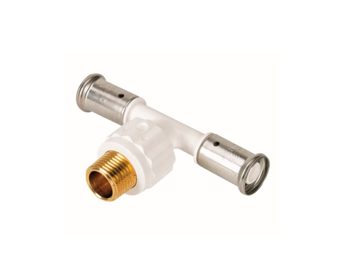 Тройник НР, ПВДФ пресс (белый), 16x1/2 x16, HENCO 14PKW-160416