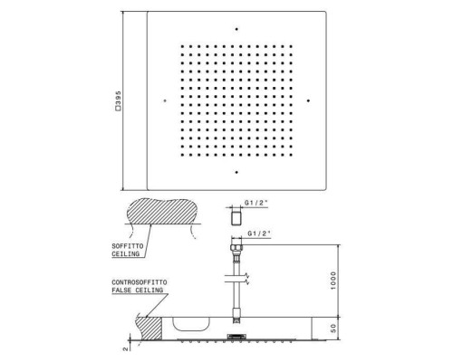 Newform Head Showers Верхний душ 40х40см, квадрат, монтаж в потолок, 1 источник, G1/2 , цвет: хром. 683.21.018
