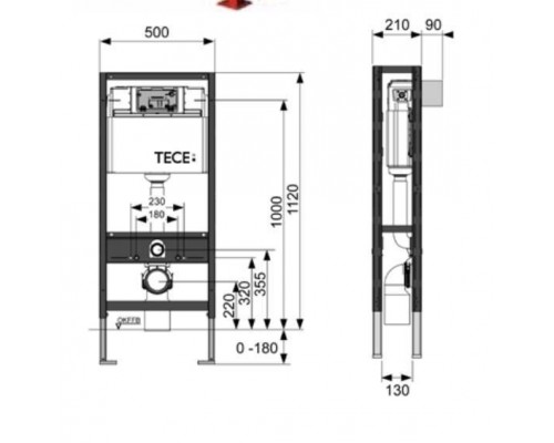 TECE Модуль для установки унитаза, высота h1120мм, с двойной рамой. 9500393