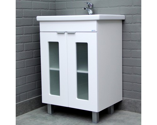 Тумба под раковину Айсберг Кристалл 60 напольная, 2 дверцы, белая